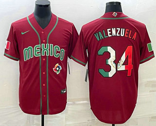 Men%27s Mexico Baseball #34 Fernando Valenzuela 2023 Red Blue World Baseball Classic Stitched Jersey1